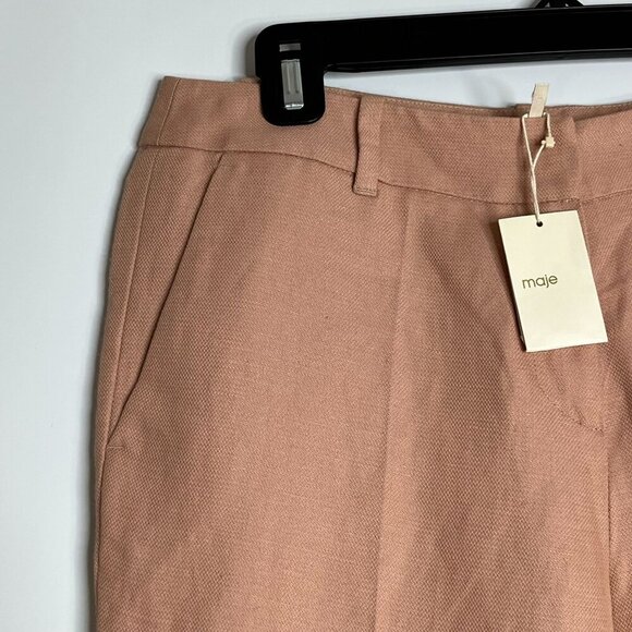 Maje Tapered Leg Linen‎ Blend Cuffed Ankle Pant Rose Pink Size 36 NWT - Picture 4 of 9